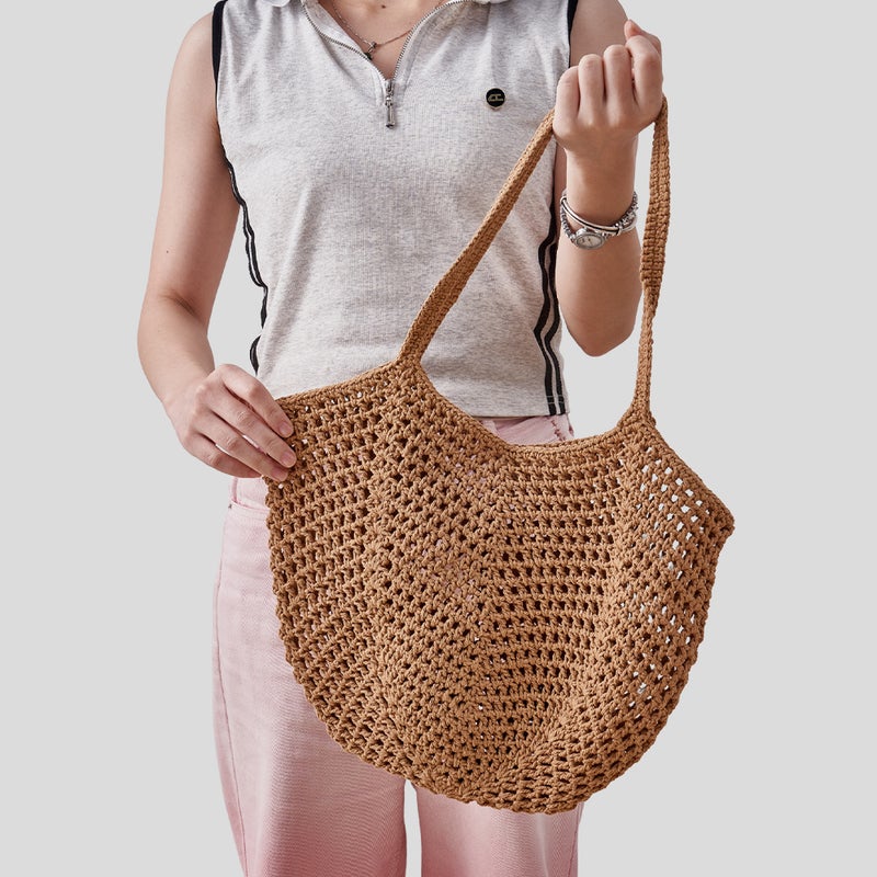 Hollow-out Hand-woven Linen Cotton Shoulder Bag, Large Capacity Casual Crossbody Bag - Image 3