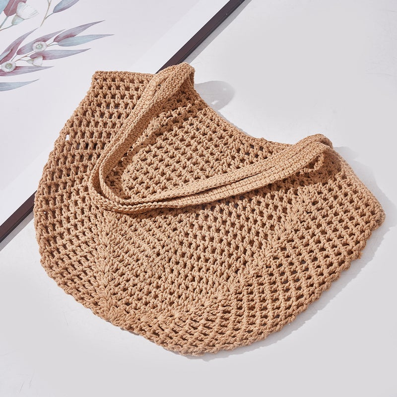 Hollow-out Hand-woven Linen Cotton Shoulder Bag, Large Capacity Casual Crossbody Bag - Image 5