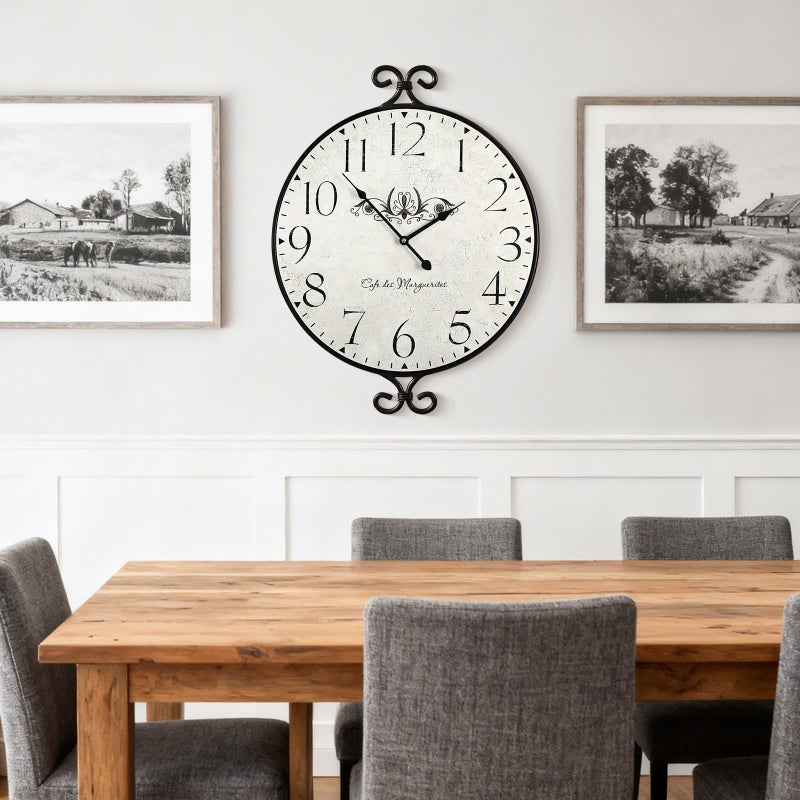 JUMBO DECOR 30 Inch Wall Clock for Living Room, Extra Large Farmhouse Wall Clock, Wrought Iron Frame with Warm Gray Finish, Silent Battery Operated Clocks for Living Room, Kitchen, Home Decor - Image 5