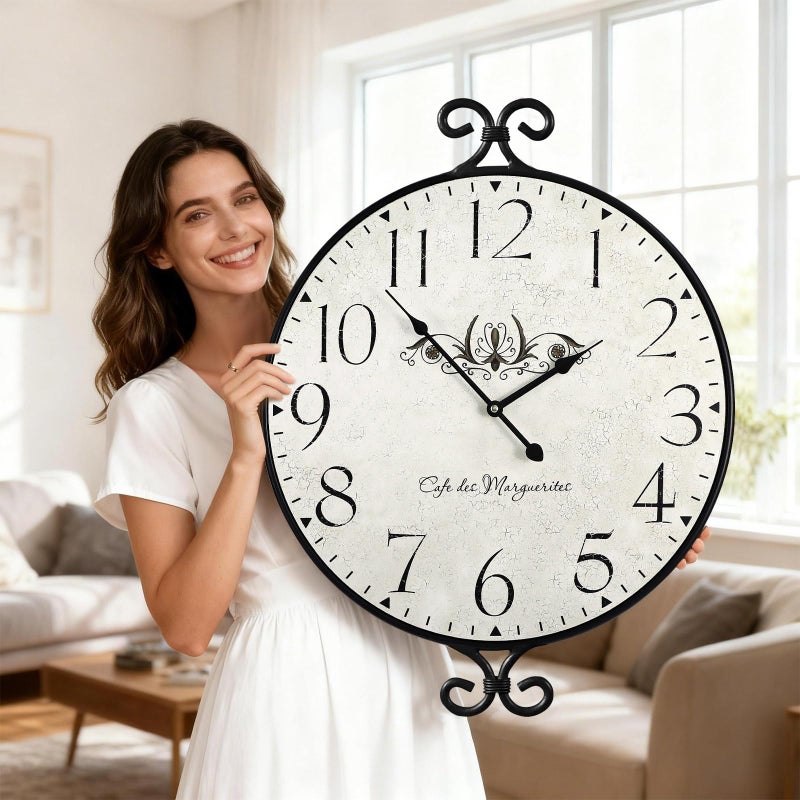 JUMBO DECOR 30 Inch Wall Clock for Living Room, Extra Large Farmhouse Wall Clock, Wrought Iron Frame with Warm Gray Finish, Silent Battery Operated Clocks for Living Room, Kitchen, Home Decor - Image 1