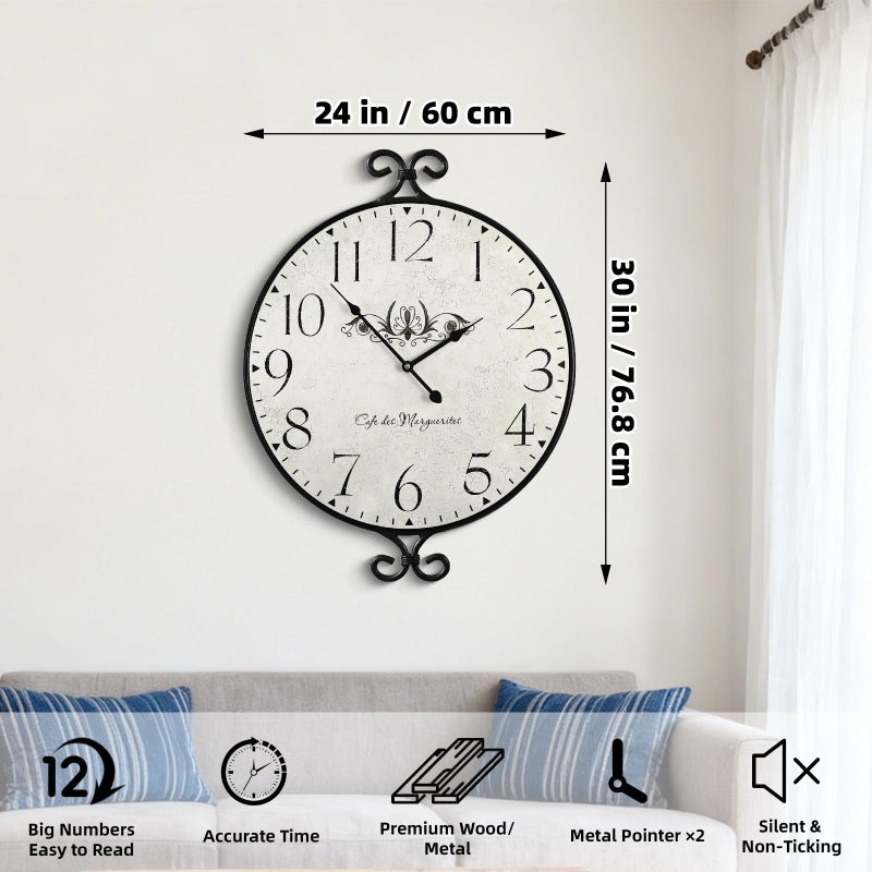 JUMBO DECOR 30 Inch Wall Clock for Living Room, Extra Large Farmhouse Wall Clock, Wrought Iron Frame with Warm Gray Finish, Silent Battery Operated Clocks for Living Room, Kitchen, Home Decor - Image 2