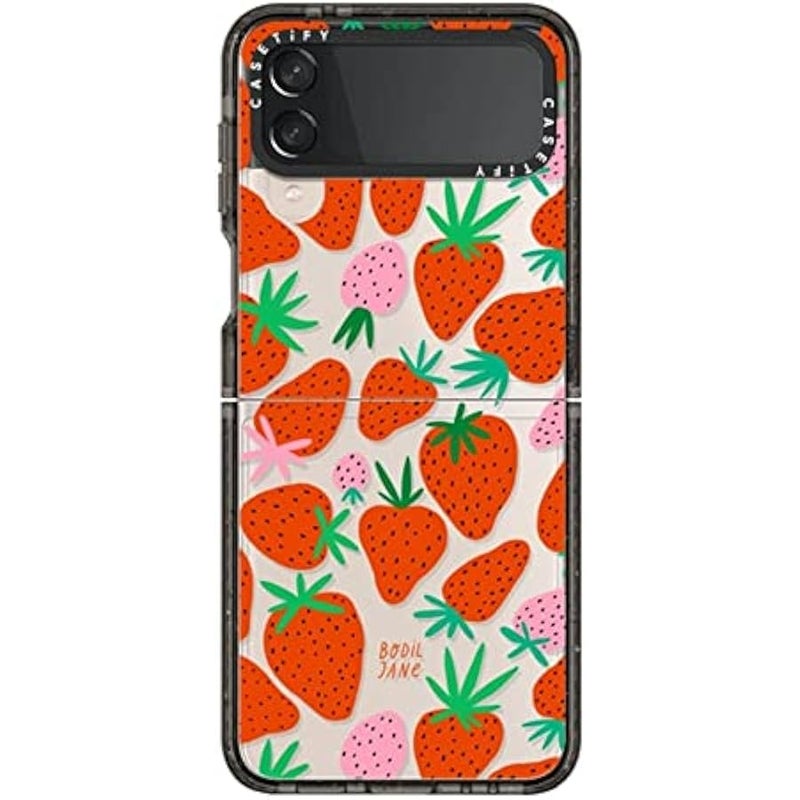 كاستيفي كاسيتي حافظة امباكت لهاتف جالاكسي Z فليب 4 - فراولة - اسود شفاف - Image 1