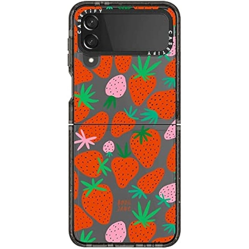 كاستيفي كاسيتي حافظة امباكت لهاتف جالاكسي Z فليب 4 - فراولة - اسود شفاف - Image 3