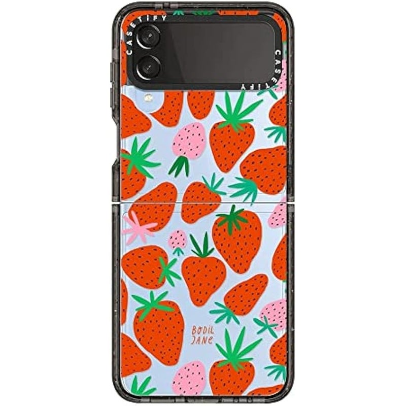 كاستيفي كاسيتي حافظة امباكت لهاتف جالاكسي Z فليب 4 - فراولة - اسود شفاف - Image 2