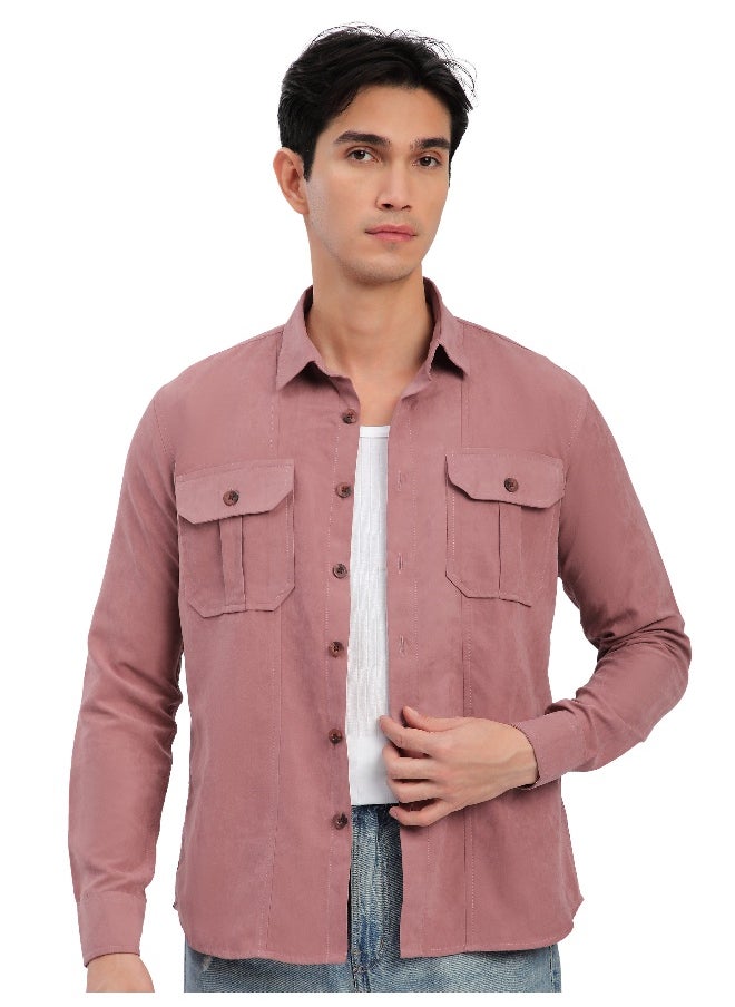 Beyoung Mauve Pink Panel Suede Shirt  - Image 4