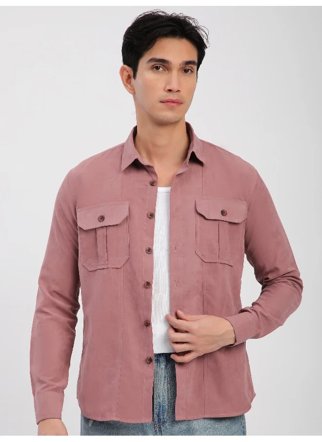 بيونغ Mauve Pink Panel Suede Shirt