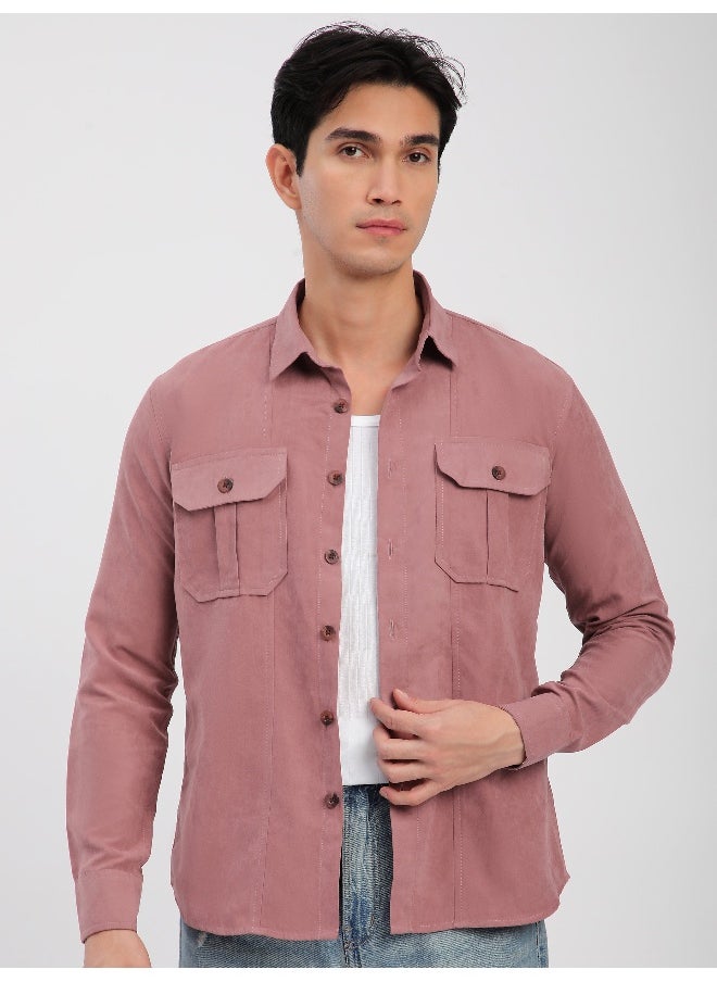 Beyoung Mauve Pink Panel Suede Shirt  - Image 1