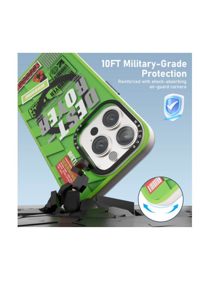 Mezone Destroyer iPhone 15 MagSafe Case, Shockproof & Reinforced Corners With Airguard, Strong Magnetic Lock, Anti-Yellowing & Detachable Metal Button, Yellow Green  - Image 4
