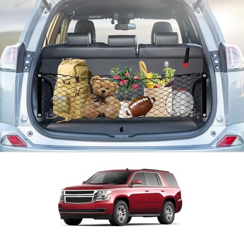 Karltys Cargo Net for 2015-2020 GMC Yukon/Chevy Tahoe/Suburban Envelope Style, Highly Elastic Rear Trunk Cargo Net for GMC Yukon Double Layer Nylon Mesh Netting with Metal Hooks - Image 1