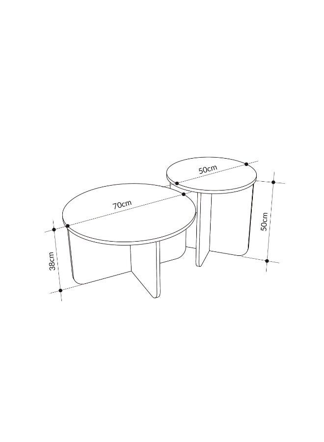 Mourah Home Nesting Coffee Table Set, Travertine Style, Minimalist Living Room Center Table Round Shape, 2 Piece Set, 70x50x110 CM (Travertine Beige) - Image 4