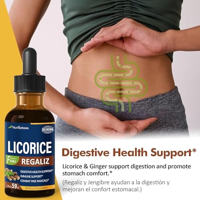 Nurbetoxa Licorice Root Extract Drops for Digestive Health, Natural Herbal Bloating Relief and Immune Support Liquid Tincture Supplement with Dandelion, Peppermint, Ginger. extrato de Regaliz. 2oz - Image 2