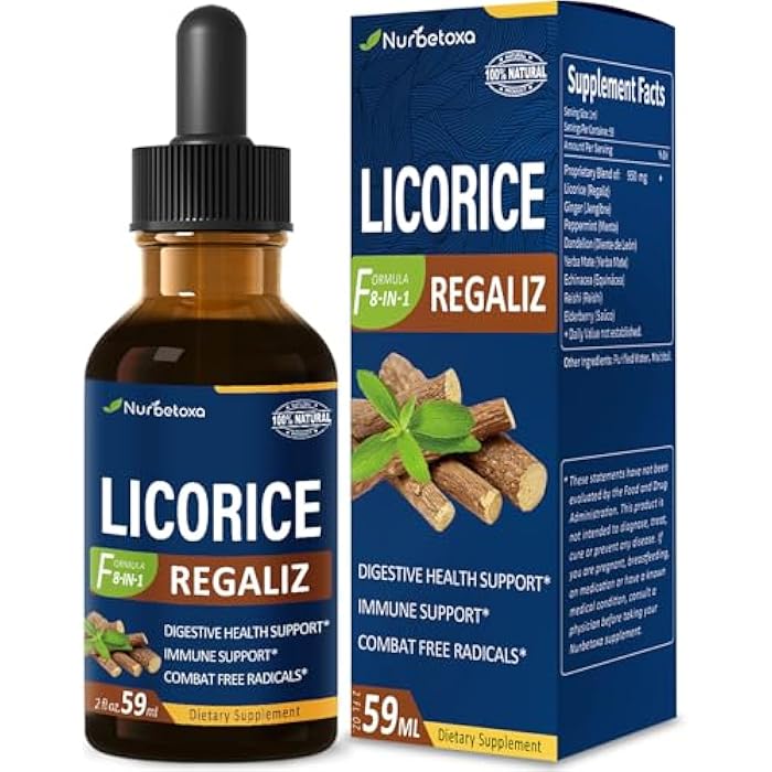 Nurbetoxa Licorice Root Extract Drops for Digestive Health, Natural Herbal Bloating Relief and Immune Support Liquid Tincture Supplement with Dandelion, Peppermint, Ginger. extrato de Regaliz. 2oz - Image 1