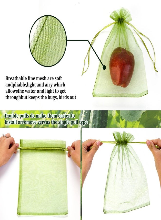 FloraSea 50 PCS 8X12 inches Fruit Protection Bags,Fruit Bags for Fruit Trees,Fruit Bags Protection,Green Netting Fruit Cover Bags Drawstring Mesh Fruit Protectors Pest Barrier for Fruit Trees Veggies Garden - Image 3