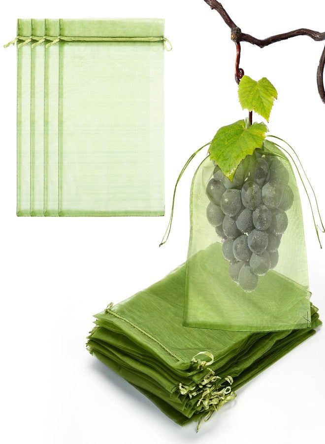 FloraSea 50 PCS 8X12 inches Fruit Protection Bags,Fruit Bags for Fruit Trees,Fruit Bags Protection,Green Netting Fruit Cover Bags Drawstring Mesh Fruit Protectors Pest Barrier for Fruit Trees Veggies Garden - Image 1