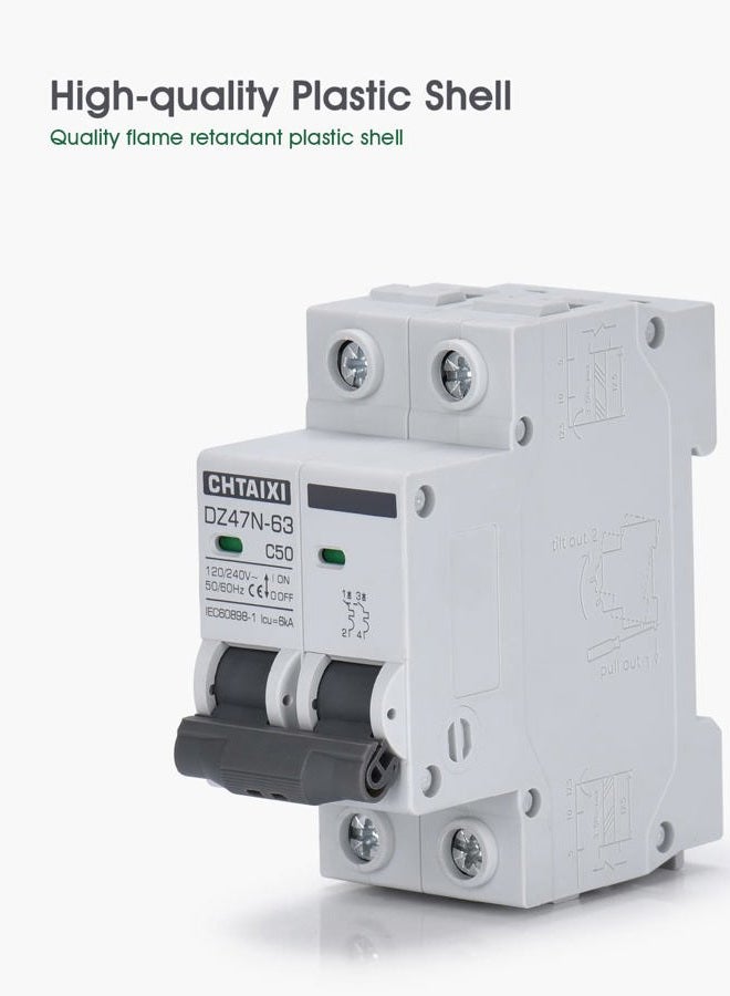 CHTAIXI قاطع الدائرة المصغر AC، 32A 120V/240V، 2 قطب، قاطع دائرة مثبت على سكة DIN، زناد حراري مغناطيسي، مفتاح فصل الطاقة الشمسية Mcb C32 - Image 5