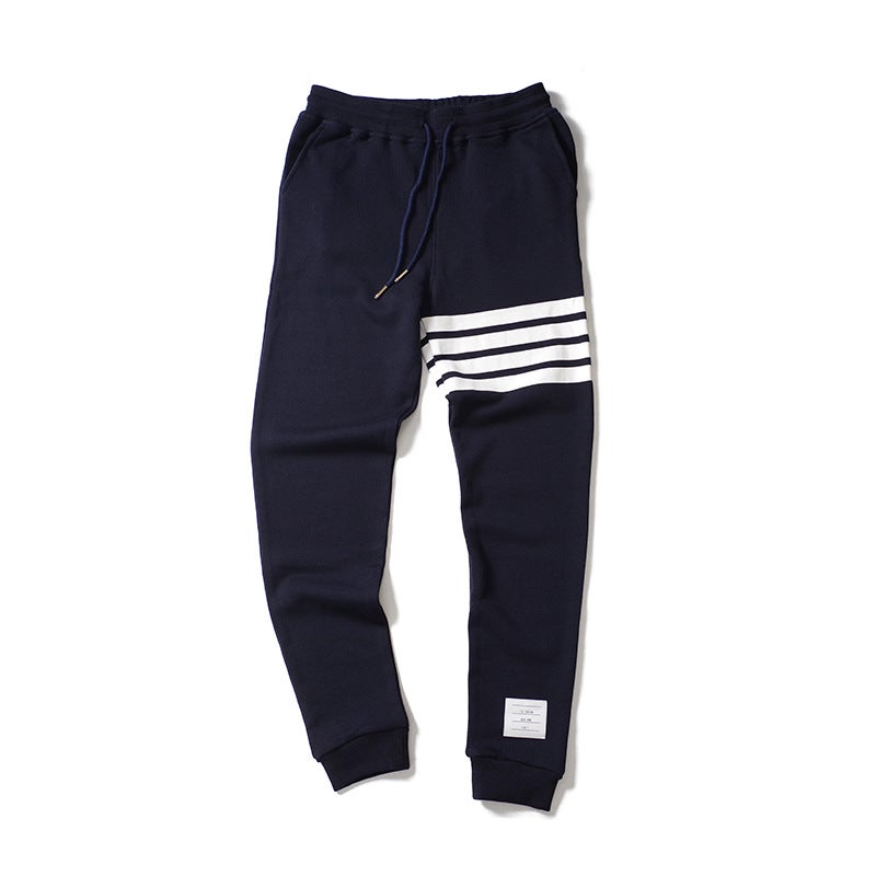New TB Suit Sweater Trousers Pure Cotton Printed White Strip Shoulder Long Sleeve Cardigan Hoodie Couple Fashion Brand Mens Clothing E158 Blue (printed pants)