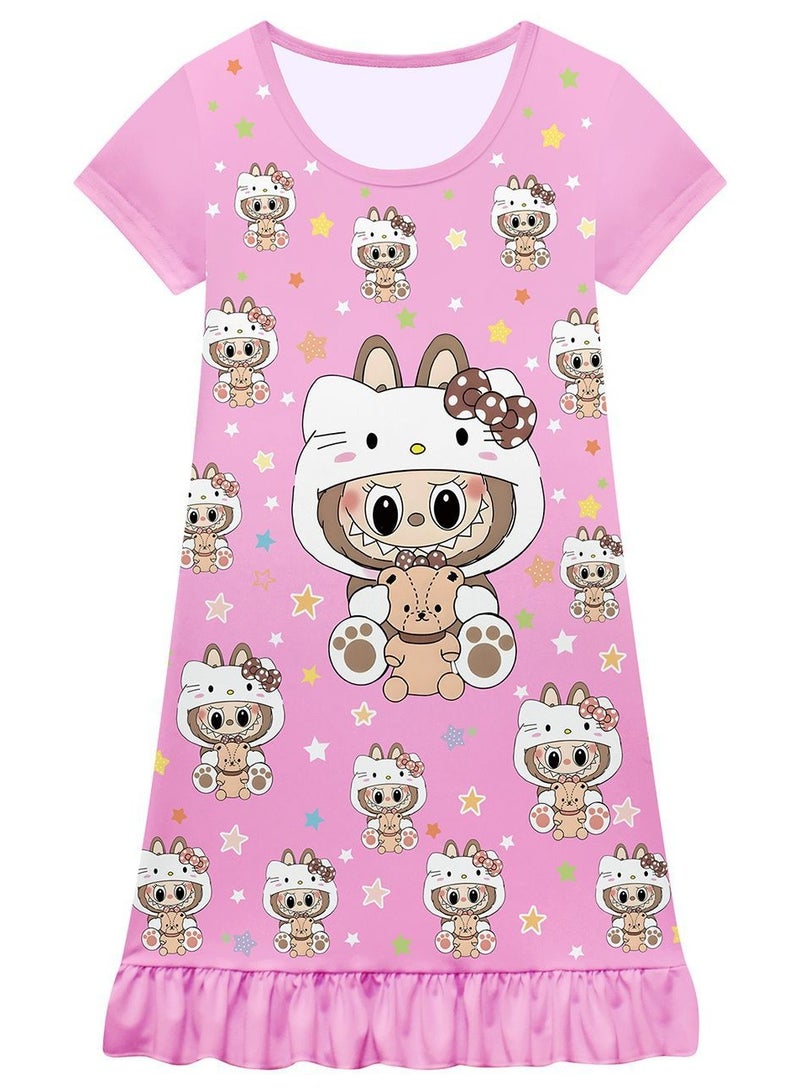 عام فستان نوم للفتيات من سلسلة لابوبو. فستان طفلي مزخرف بالطيات، يصحب الأطفال في أحلامهم المحلى. - Image 1