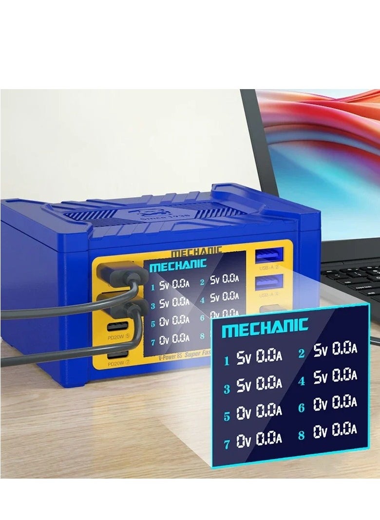 Super Fast Charger MECHANIC V-Power 8PRO 8 Ports 110W High-power for Mobile Phone Ipad Smart Watches LED Wireless Charging