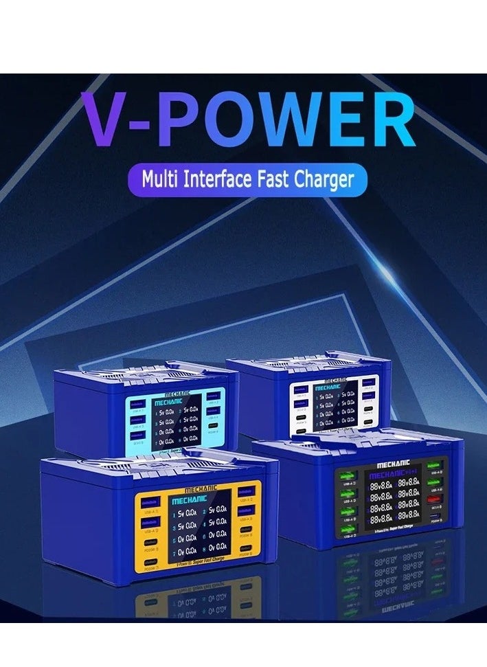 Super Fast Charger MECHANIC V-Power 8PRO 8 Ports 110W High-power for Mobile Phone Ipad Smart Watches LED Wireless Charging
