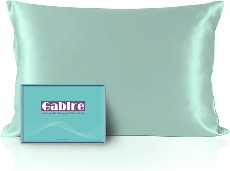 Gabire Mulberry Silk Pillowcase for Hair and Skin Prevent Acne Pillow Cases Both Sides Real Silk Pillowcases Organic Silk Pillowcase with Hidden Zipper, Sage Green, King (20"×36") - Image 1