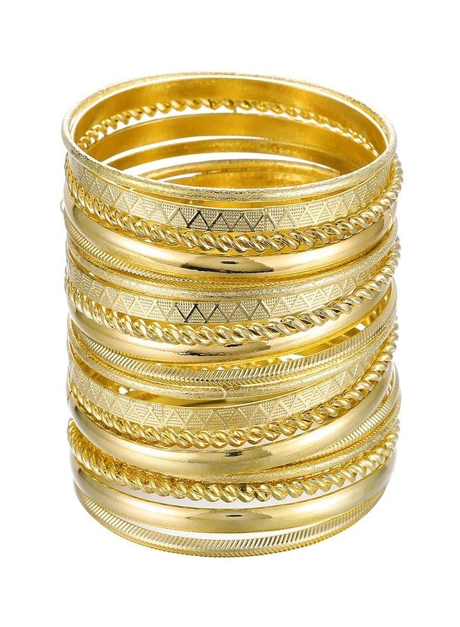 Ensoul 2.68" Inner Diameter Gold Color Multiple Metal Bracelets & Bangles Set For Women Luxury 20Pcs/Set - Image 1