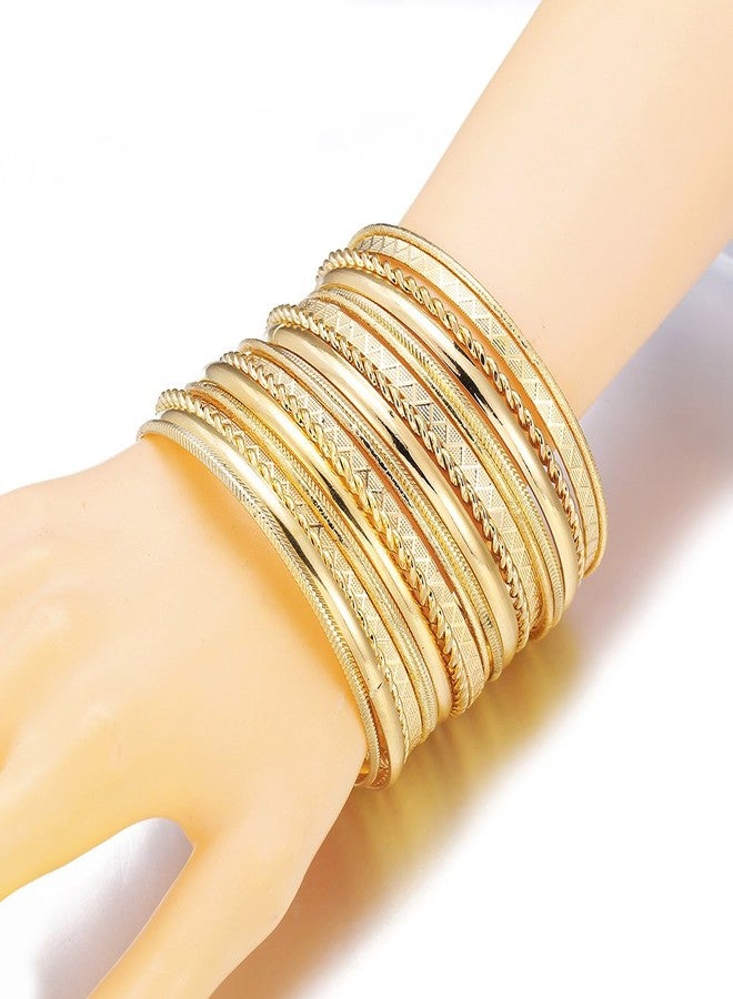 Ensoul 2.68" Inner Diameter Gold Color Multiple Metal Bracelets & Bangles Set For Women Luxury 20Pcs/Set - Image 3