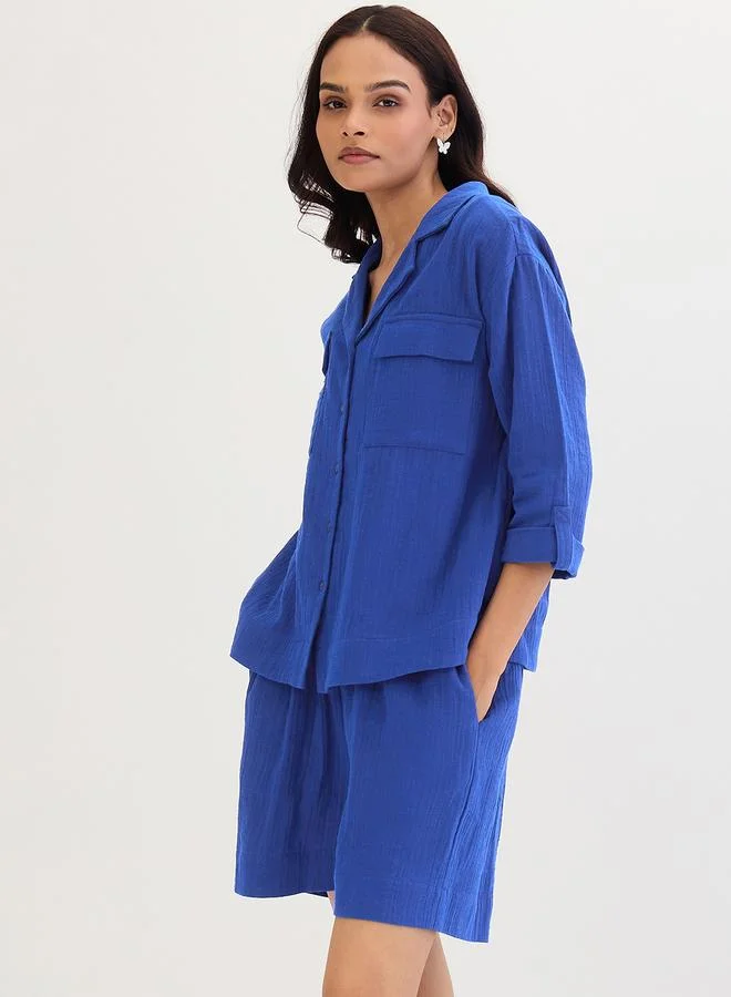 Femmella  Blue Cotton Shirt and Shorts Co-Ords for Women | Best Price UAE