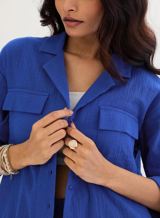 Femmella  Blue Cotton Shirt and Shorts Co-Ords for Women | Best Price UAE