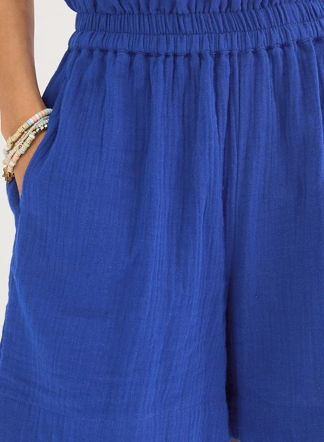 Femmella  Blue Cotton Shirt and Shorts Co-Ords for Women | Best Price UAE