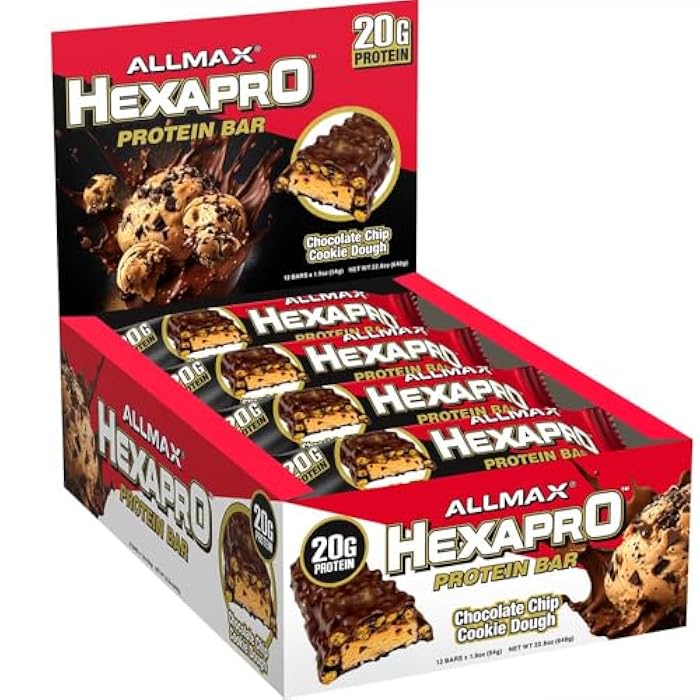 ALLMAX HEXAPRO PROTEIN BAR, Chocolate Chip Cookie Dough - Pack of 12 - High-Protein Energy Snack - 20 g of Protein Per Bar - With Whey Protein Isolate - Image 4