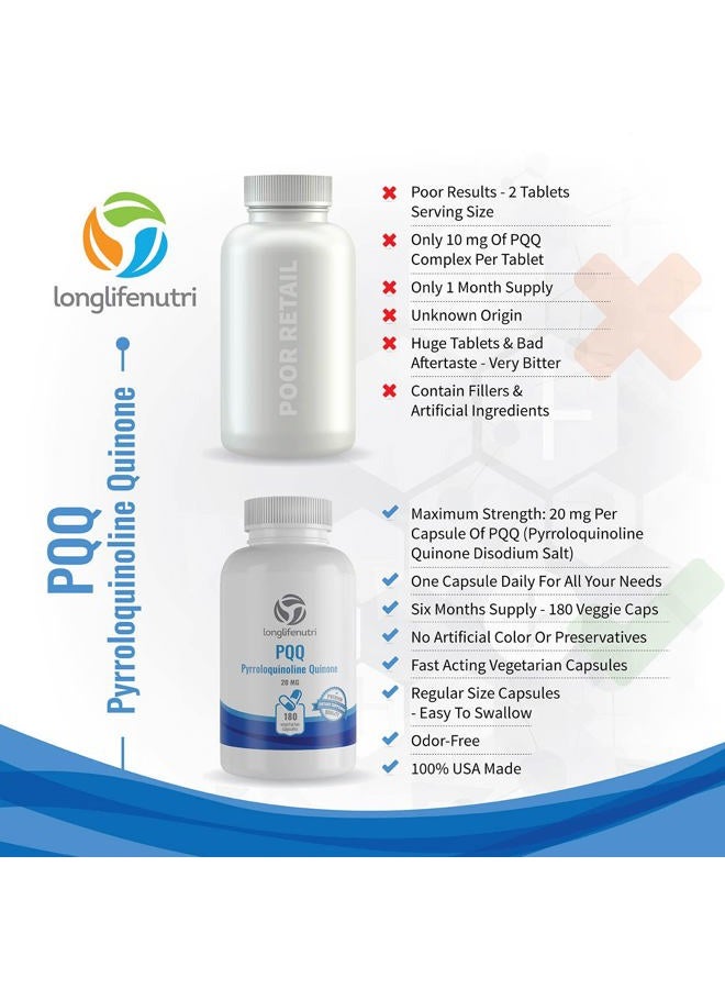LongLifeNutri PQQ Supplement, 20mg per Serving, Pyrroloquinoline Quinone, 180 Vegetarian Capsules, 6-Month Supply, Made in USA, Natural Supplement, Daily Wellness - Image 5