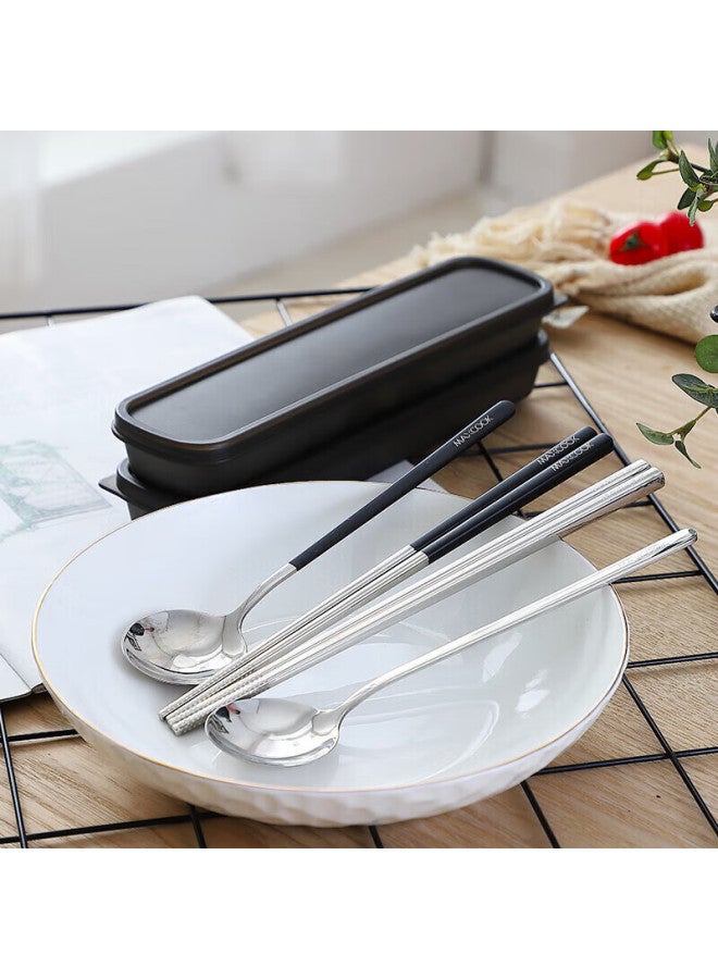 MAX COOK Meichun 304 Stainless Steel Chopsticks And Spoon Cutlery Set, Creative Portable Chopsticks And Spoon Three-piece Set, Black, Mcgc850 - Image 2
