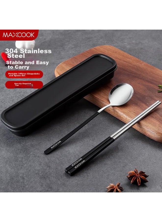MAX COOK Meichun 304 Stainless Steel Chopsticks And Spoon Cutlery Set, Creative Portable Chopsticks And Spoon Three-piece Set, Black, Mcgc850 - Image 1