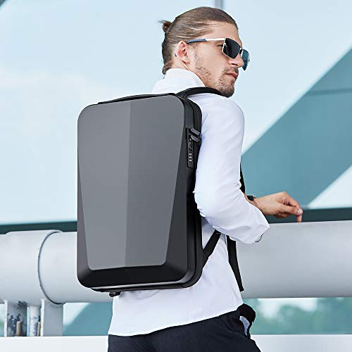 Red Lemon Bange Hard Ironlook Briefcase Laptop Bag Anti-Theft Hard Shell Unisex Laptop Backpack with USB Charging Backpack for Men and Women (Black) Medium - Image 2