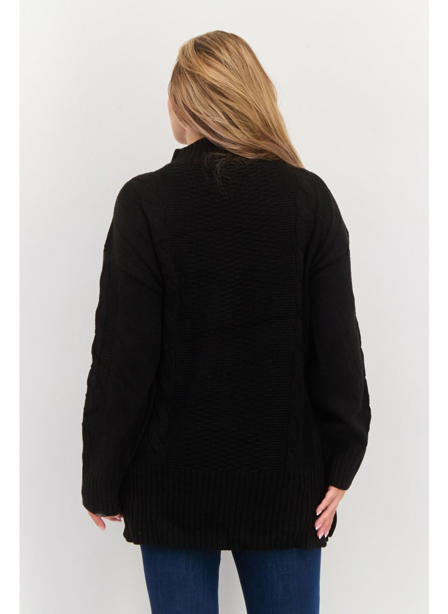 Black Tape - Women Mock Neck Textured Sweater, Black - Image 1