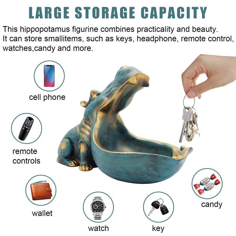aboxoo Hippo Statue,Large Hippopotamus Figurine Home Sculpture with Resin, Hippo Candy Jar, Candy Dish Bowl for Office Desk, Key Bowl for Entryway Table,Container Storage Art Decor Box(Dark Blue) - Image 3