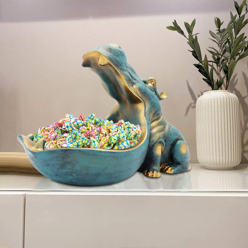 aboxoo Hippo Statue,Large Hippopotamus Figurine Home Sculpture with Resin, Hippo Candy Jar, Candy Dish Bowl for Office Desk, Key Bowl for Entryway Table,Container Storage Art Decor Box(Dark Blue) - Image 4
