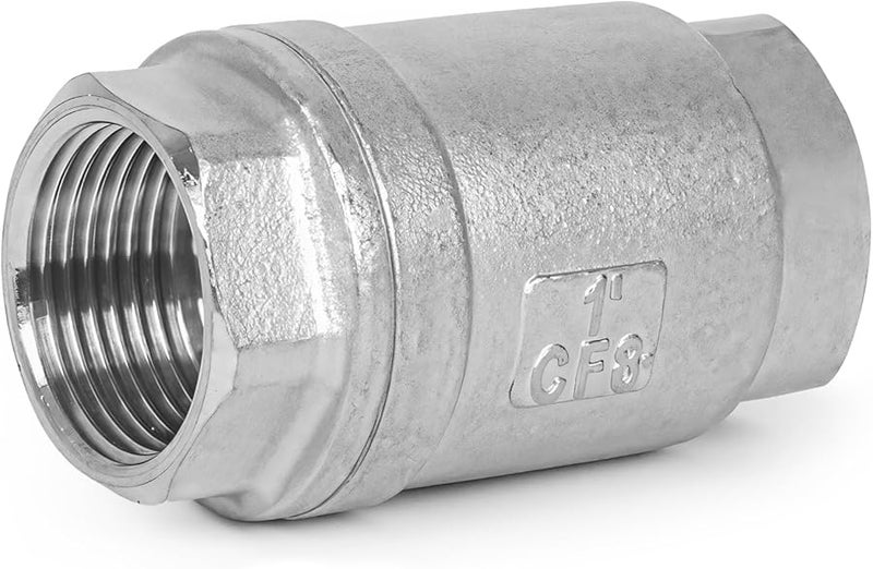 صمام فحص عمودي من الفولاذ المقاوم للصدأ 304 بوصة واحدة NPT، أحادي الاتجاه، محمل بنابض، تحكم في التدفق، أختام PTFE - Image 2