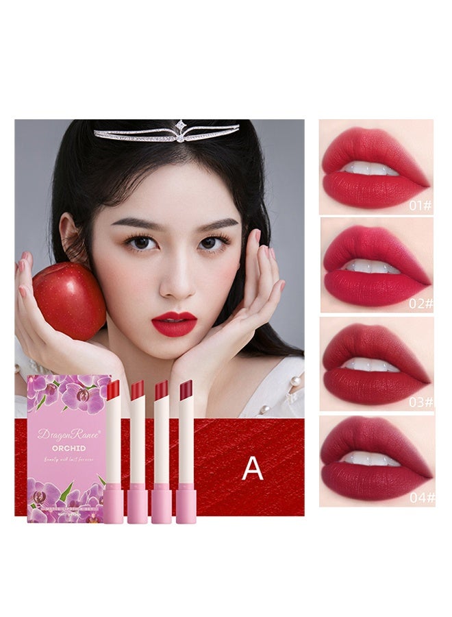راني دراجون 4 قطع أحمر شفاه غير لامع مجموعة أحمر شفاه رطب شفاه لامع مقاوم للماء طويل الأمد مجموعة أحمر شفاه لمكياج نسائي (أوركيد) - Image 3