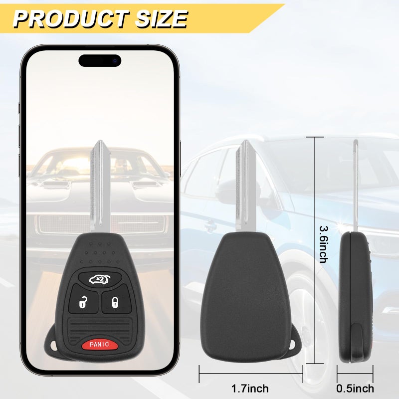 Vurkcy Key Fob Replacement for 2007-2016 Compass/ 07-18 Patriot/ 06-16 Wrangler/ 04-09 Dodge Durango/ 06-08 Ram/ 07-13 Caliber/ 08-14 Avenger/ 11-14 Chrysler 200/07-09 Sebring, OHT692427AA,2Pcs - Image 4