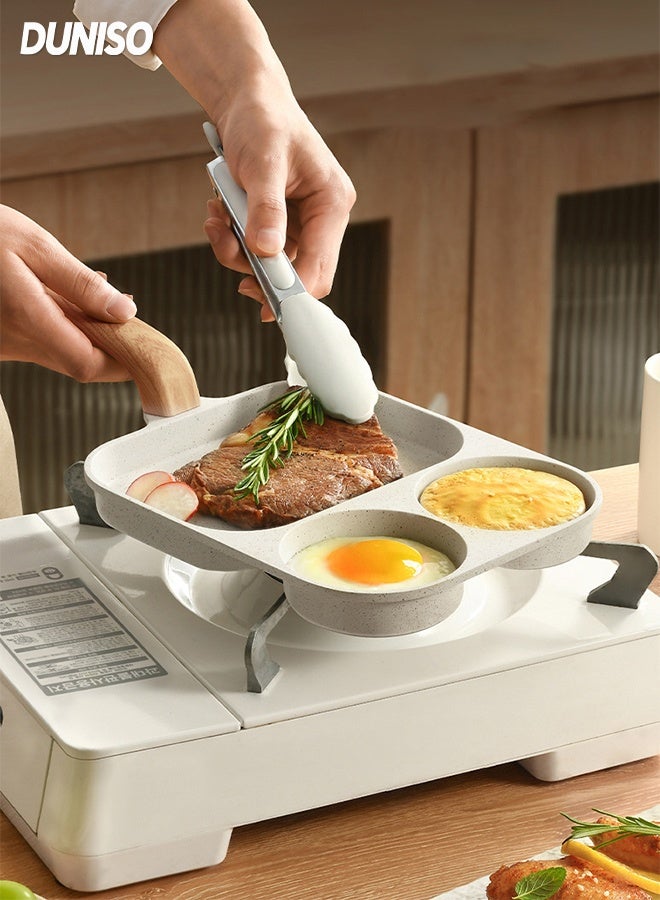 DUNISO Egg Frying Pan，3-in-1 Nonstick Pan Divided Breakfast Frying Pan，3-Cup Granite-Coated Pancake Pan，for Breakfast, Egg, Burgers - Image 1