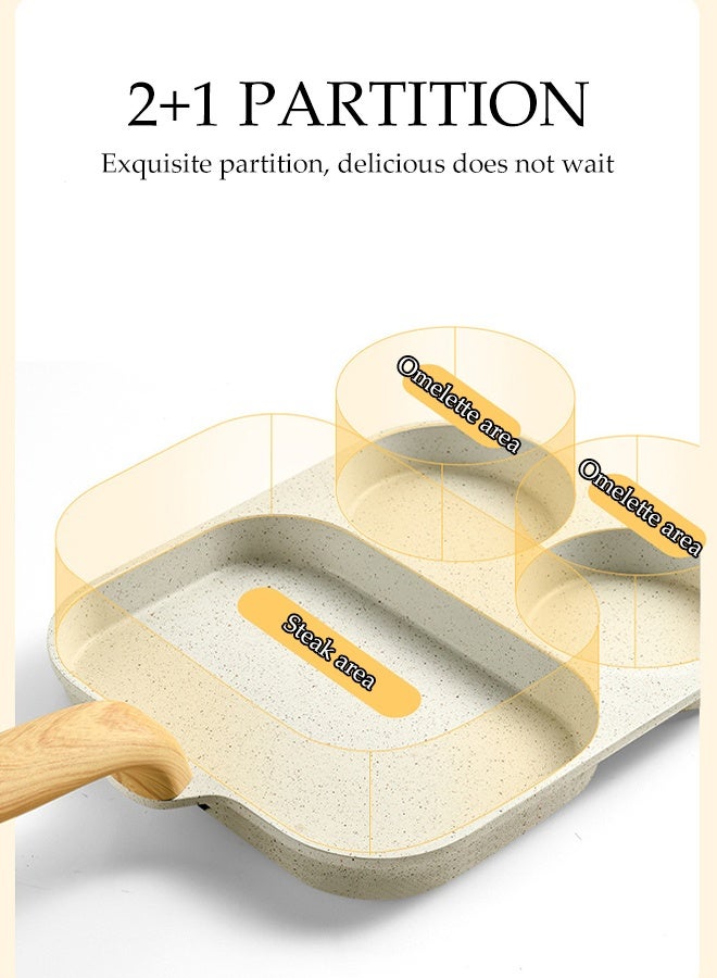 DUNISO Egg Frying Pan，3-in-1 Nonstick Pan Divided Breakfast Frying Pan，3-Cup Granite-Coated Pancake Pan，for Breakfast, Egg, Burgers - Image 5