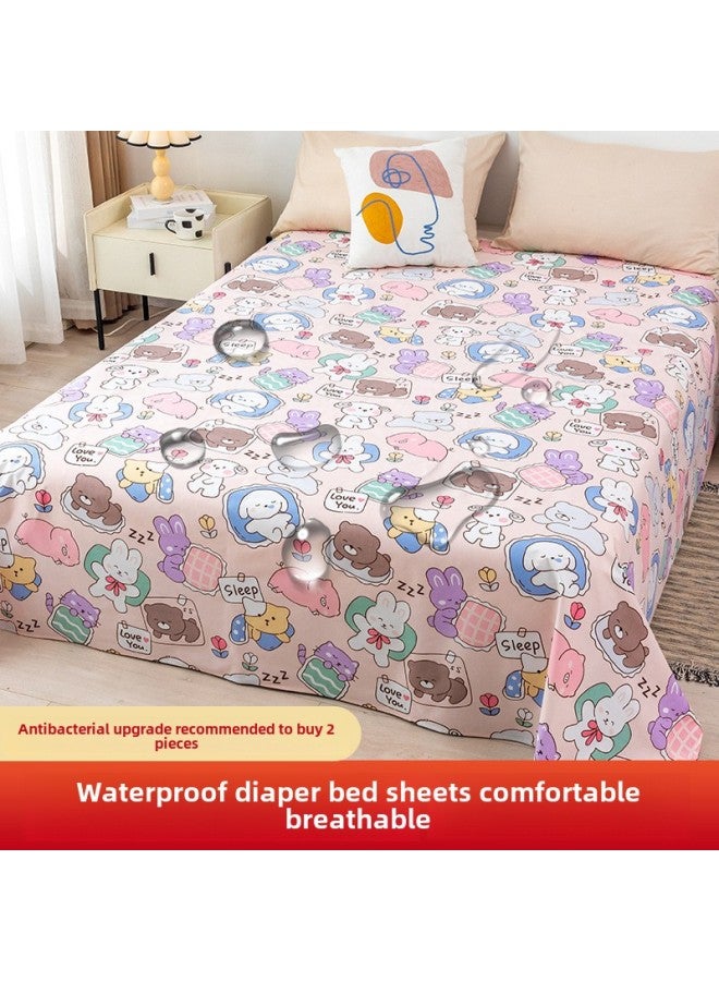 Waterproof Bed Sheet Cat Urine Hair Bed Cover Urine-Resistant Baby List Machine Washable Urine-Proof Cover Dog Rabbit Pet Cover Urine Pad-Color:Cute Meow-[waterproof And Breathable For All Seasons]-Specifications:Upgraded Four-corner Strap Model: 180*200 (applicable To 1.8m Beds)  - Image 1