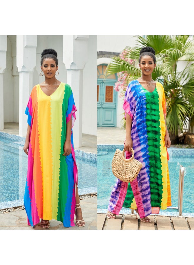 Loquat 2024 European And American Rayon Beach Blouse V-neck Gown Holiday Bikini Swimsuit Sunscreen Jacket-Color:71126 erfly *- - Image 5