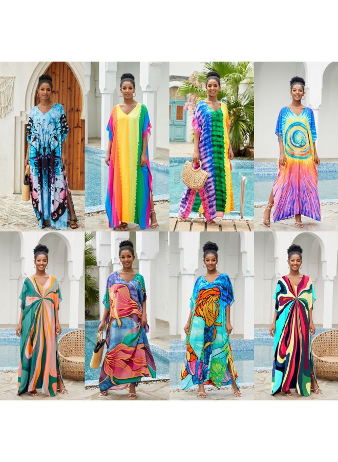 Loquat 2024 European And American Rayon Beach Blouse V-neck Gown Holiday Bikini Swimsuit Sunscreen Jacket-Color:71126 erfly *- - Image 2