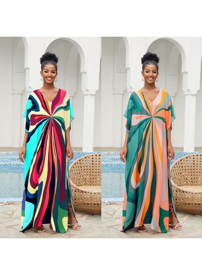 Loquat 2024 European And American Rayon Beach Blouse V-neck Gown Holiday Bikini Swimsuit Sunscreen Jacket-Color:71126 erfly *- - Image 3