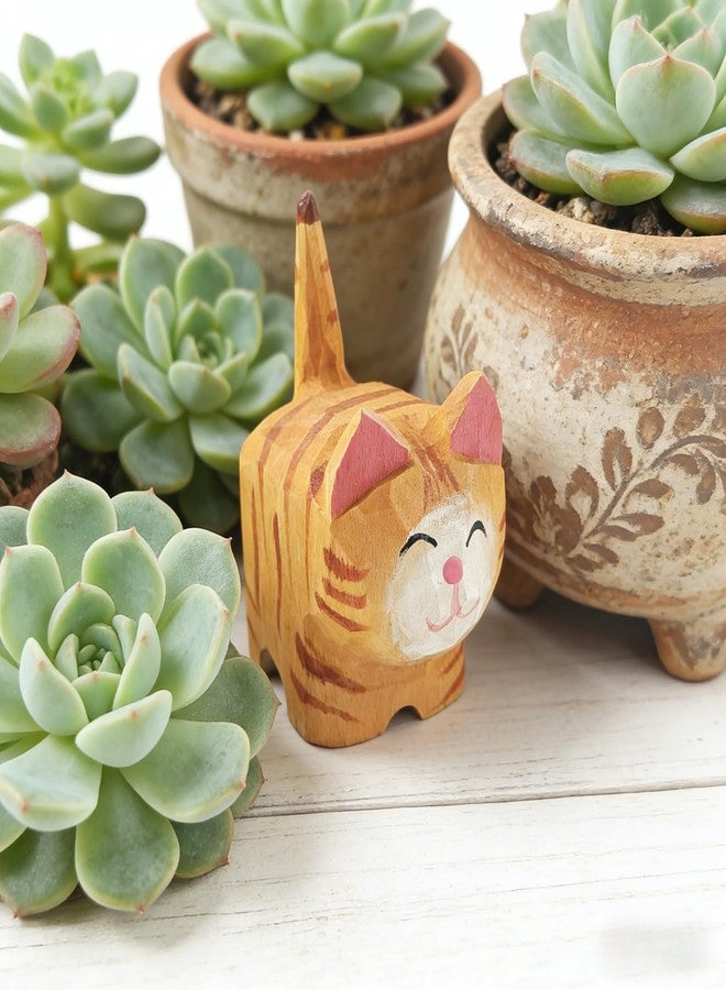 EMiEN Cute Small Wood Cat Figurine Carved Orange Cat,Handmade Sculpture Craft Set, for Home Office Decoration, Car Ornaments(Orange Cat) - Image 4