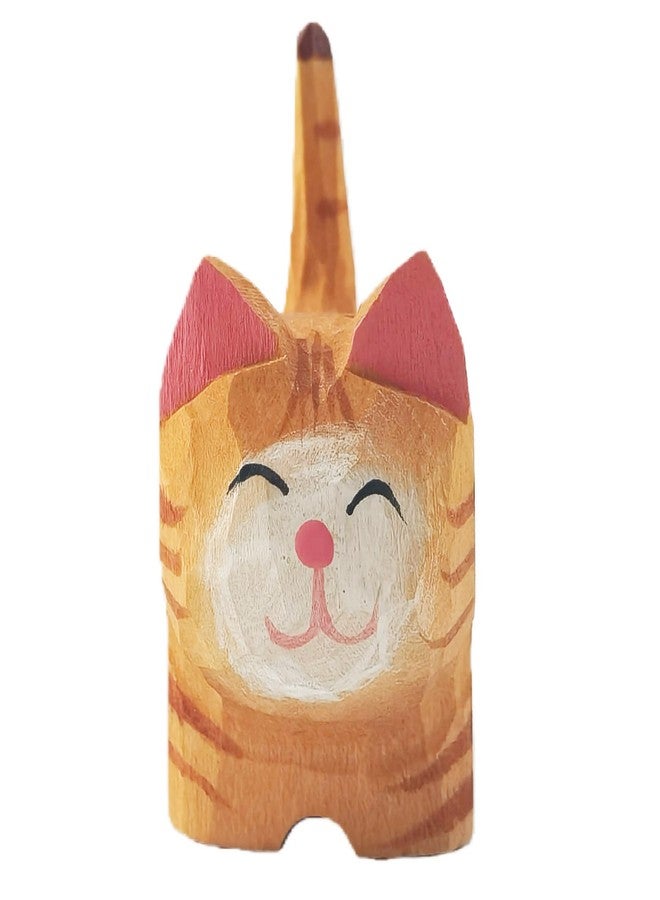 EMiEN Cute Small Wood Cat Figurine Carved Orange Cat,Handmade Sculpture Craft Set, for Home Office Decoration, Car Ornaments(Orange Cat) - Image 1