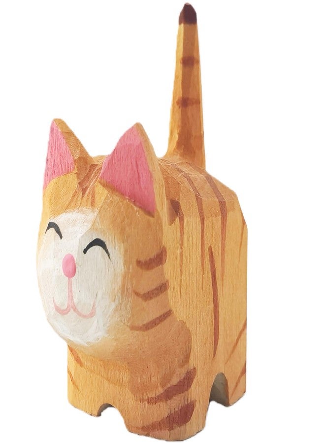 EMiEN Cute Small Wood Cat Figurine Carved Orange Cat,Handmade Sculpture Craft Set, for Home Office Decoration, Car Ornaments(Orange Cat) - Image 2