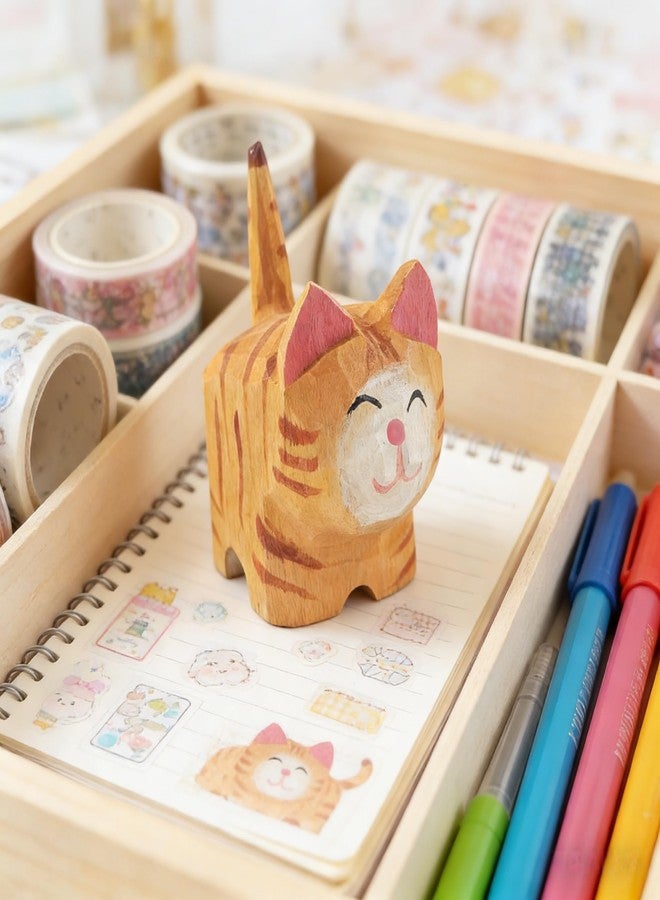 EMiEN Cute Small Wood Cat Figurine Carved Orange Cat,Handmade Sculpture Craft Set, for Home Office Decoration, Car Ornaments(Orange Cat) - Image 5